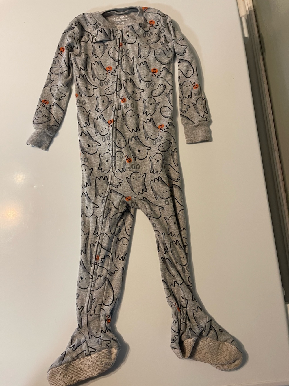 Gray Ghost Print Kids One-Piece Pajamas 18m